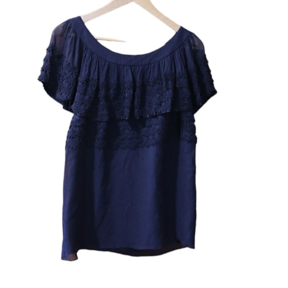 Juicy Couture Black Silk Ruffle Lace Top 10